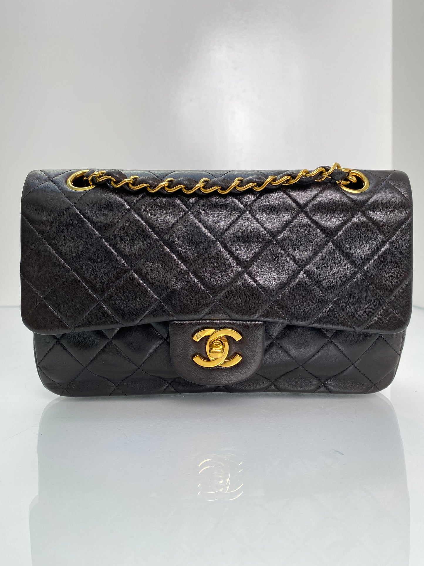 Chanel Classic Vintage Small Black Lambskin Double Flap GHW