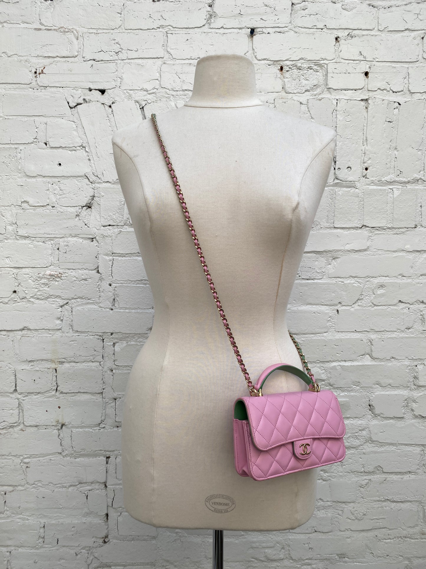 Chanel Pink & Green Top Handle Phone Holder Crossbody Bag GHW