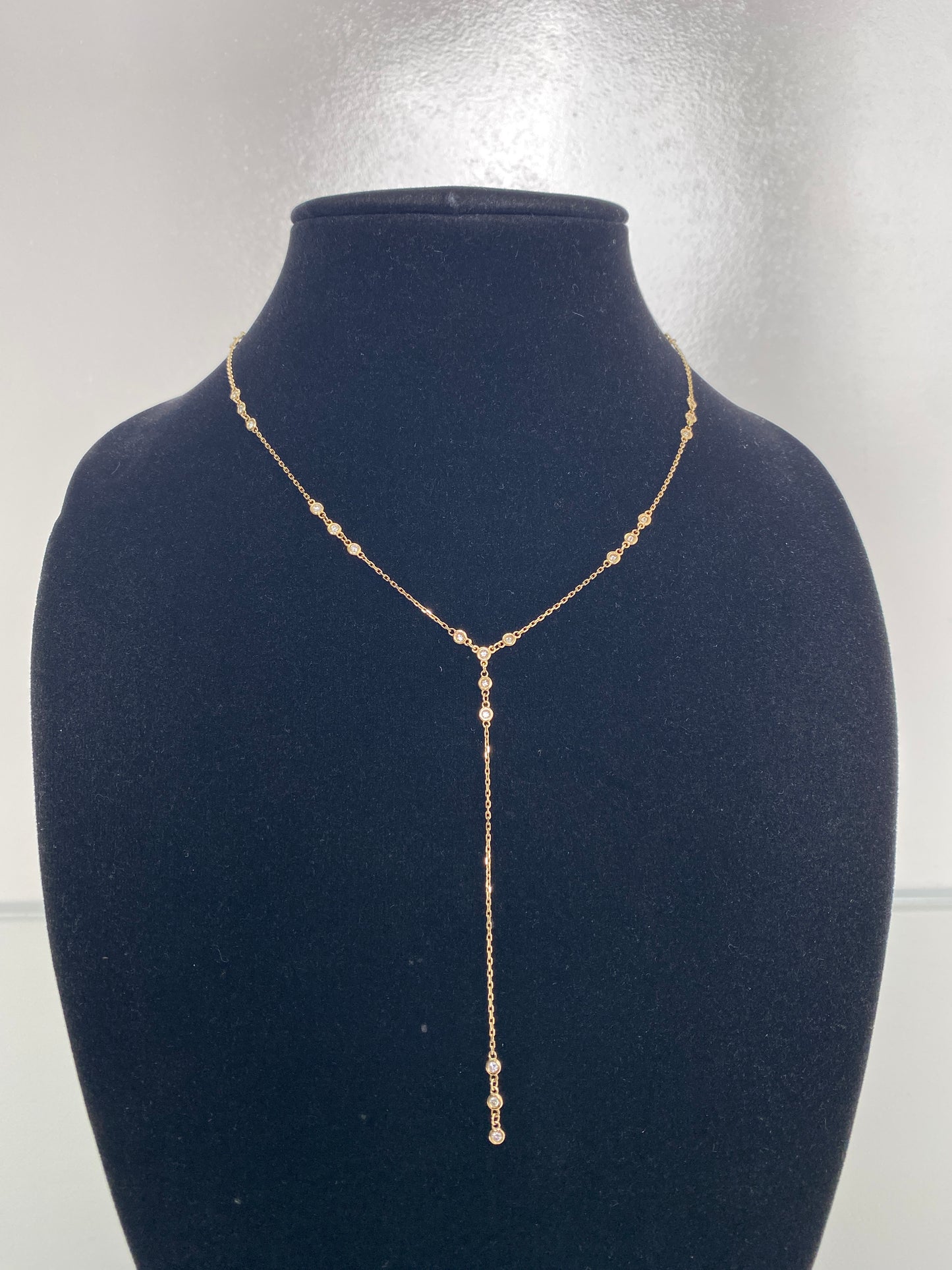 14KY Dia 1.2 ctw In A Row Dia By The Yard Drop Necklace