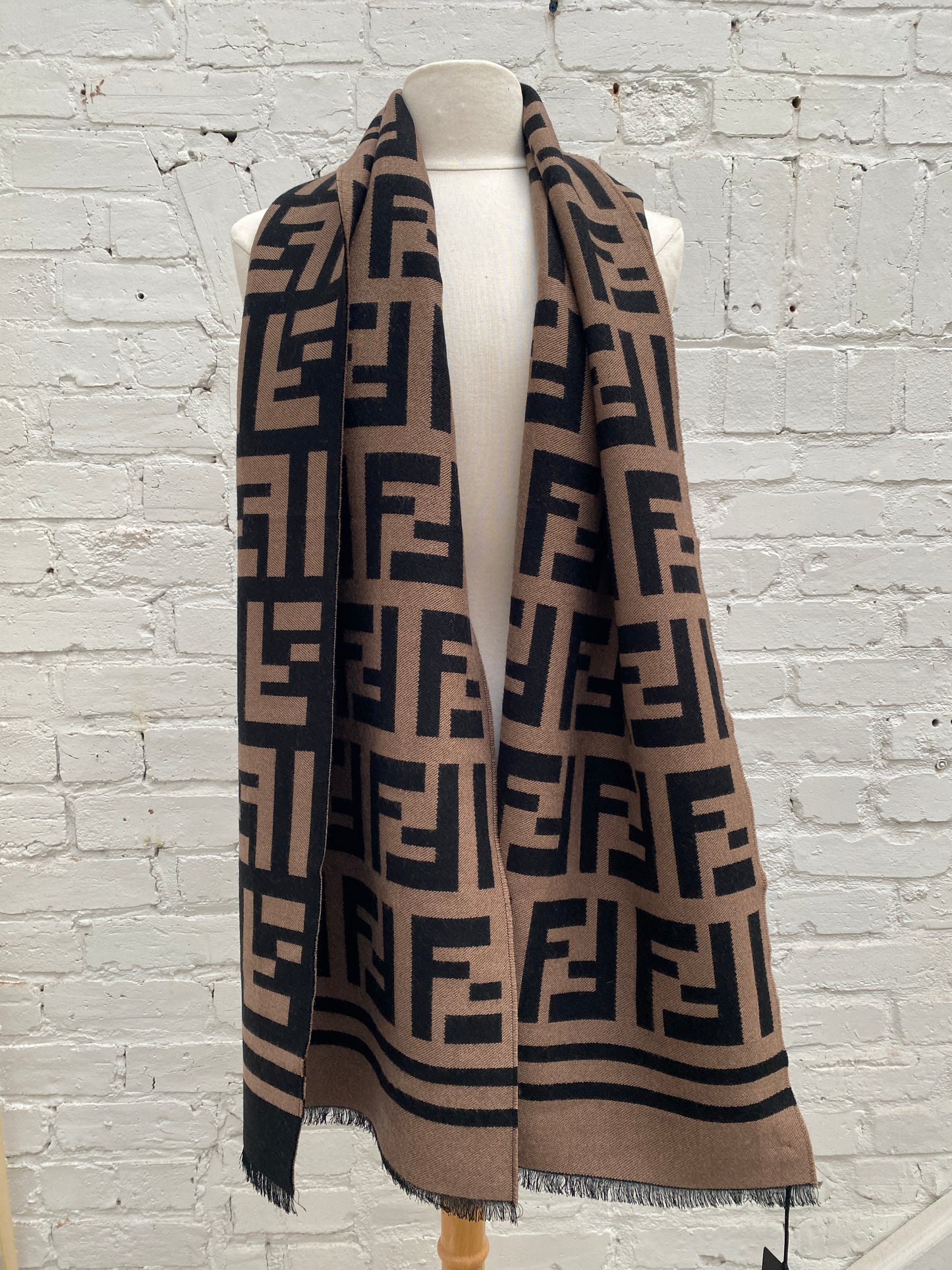 Fendi FF Tobacco Tassel Wool & Cashmere Scarf