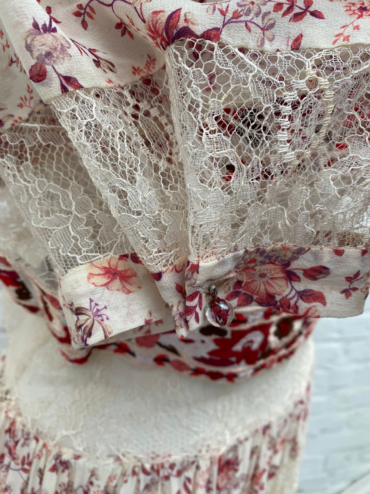 Etro Cream & Lace Red Floral Dress, 42