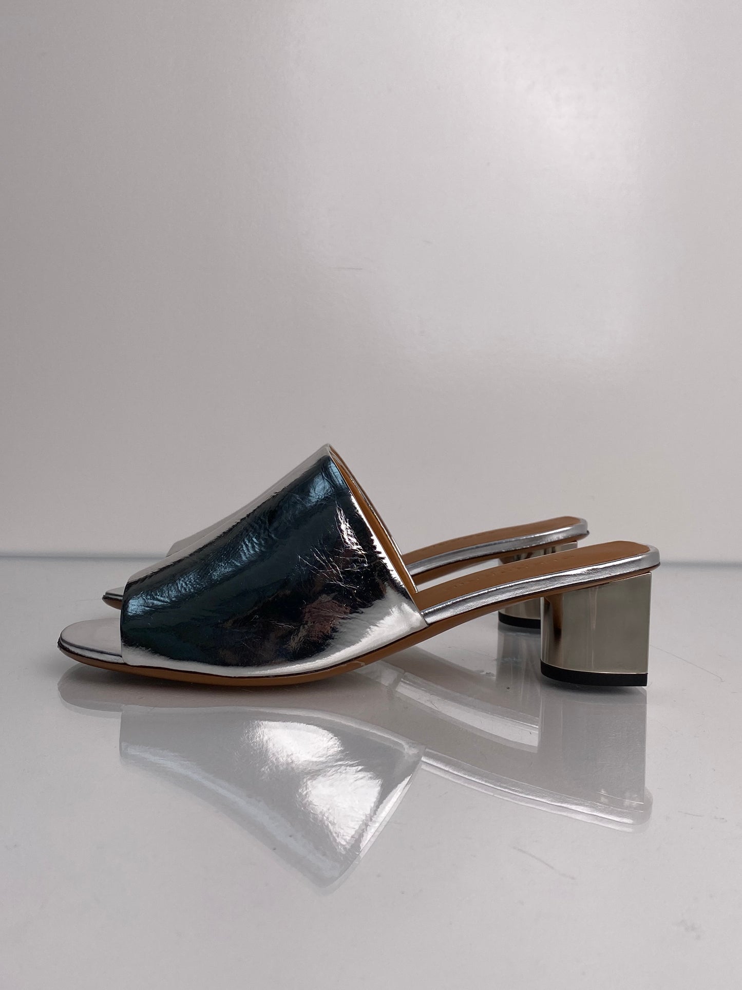 Clergerie Leo Silver Wide Strap Block Heel, 40