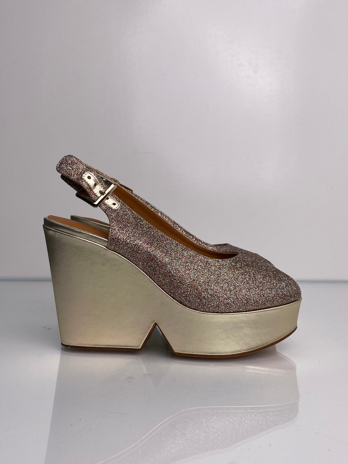 Clergerie Dylan Multicolor Glitter & Silver Wedges, 39