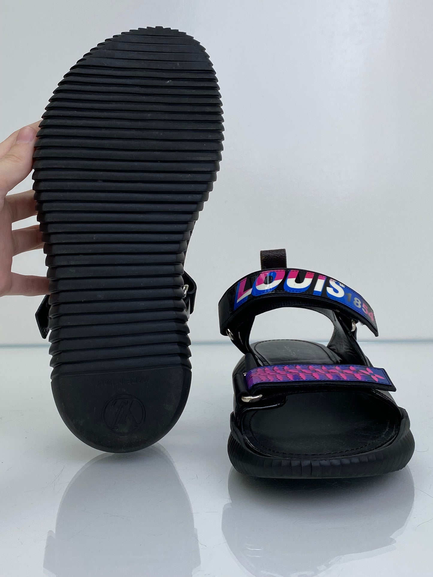 Louis Vuitton Black & Multicolor "Race Underwater" Dad Sandals, 38.5