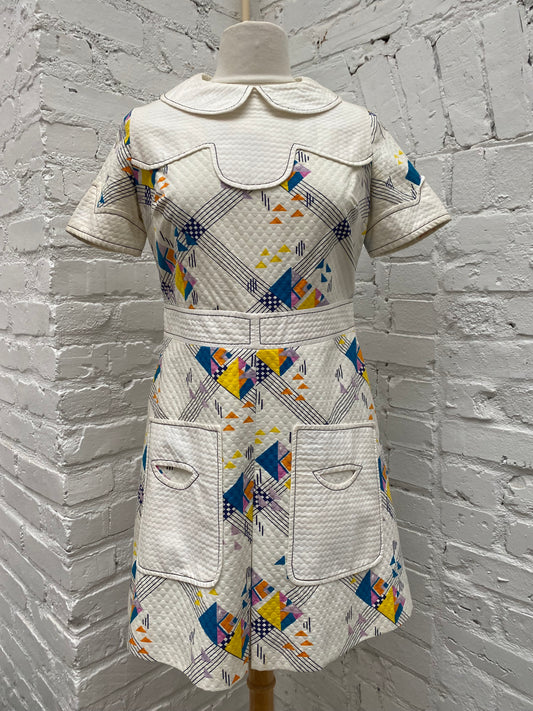Vintage French 1960's White Dress, M