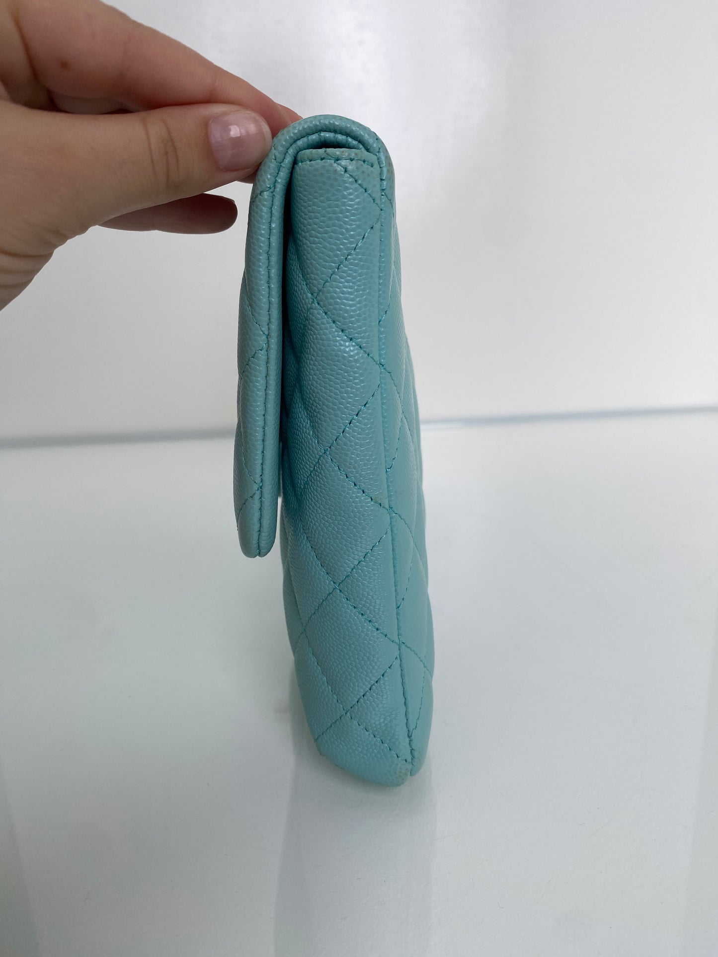 Chanel Light Blue Caviar Quilted Clutch LGHW