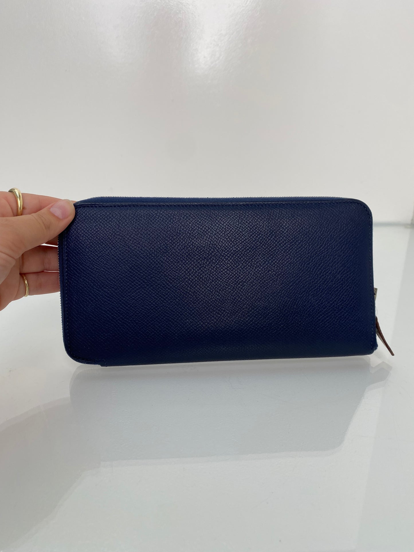 Hermes Azap Silk Blue Saphir Epsom Zip around Long wallet PHW