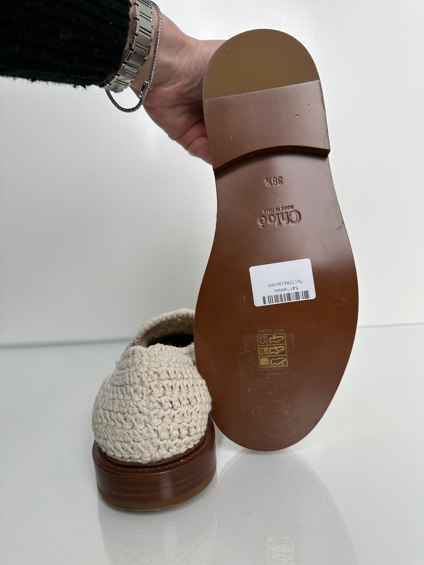 Chloe Cream & Brown Woven Loafers, 36.5