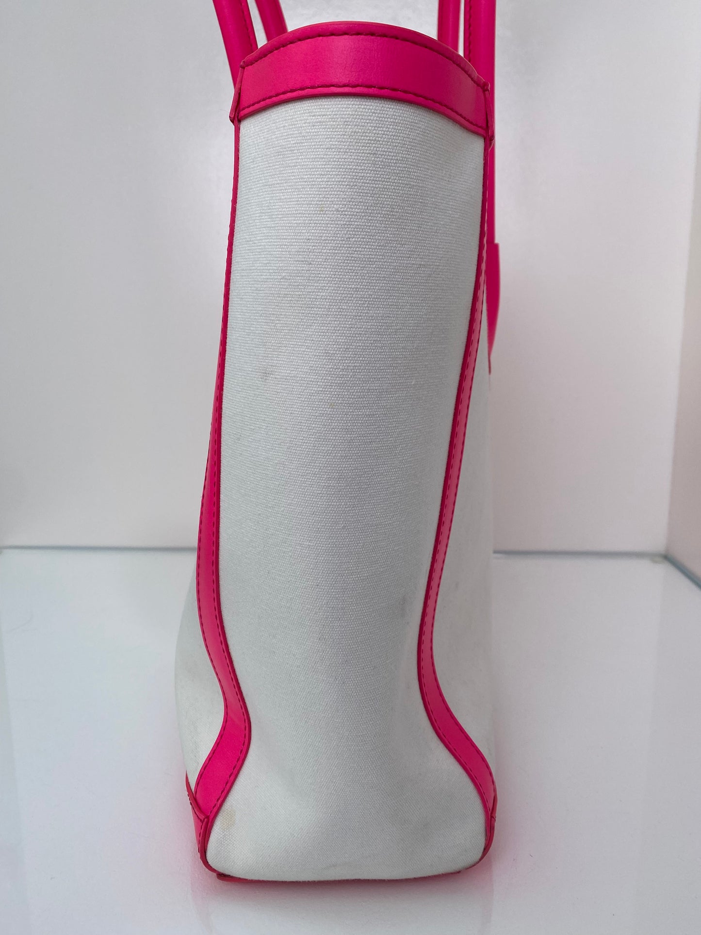 Balmain Neon Pink & White Canvas Army 42 Tote Bag (As Is)