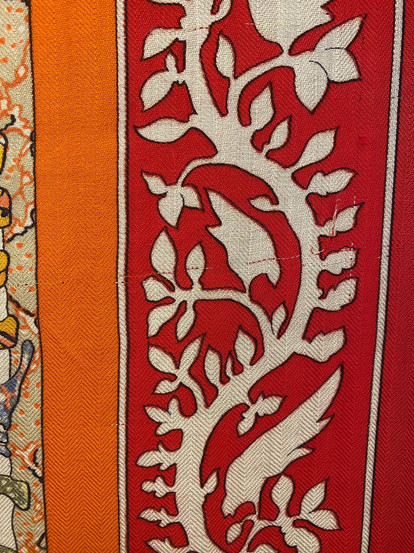 Hermes Vintage Red & Orange 'Early America' Chasmere & Silk Scarf (As Is)
