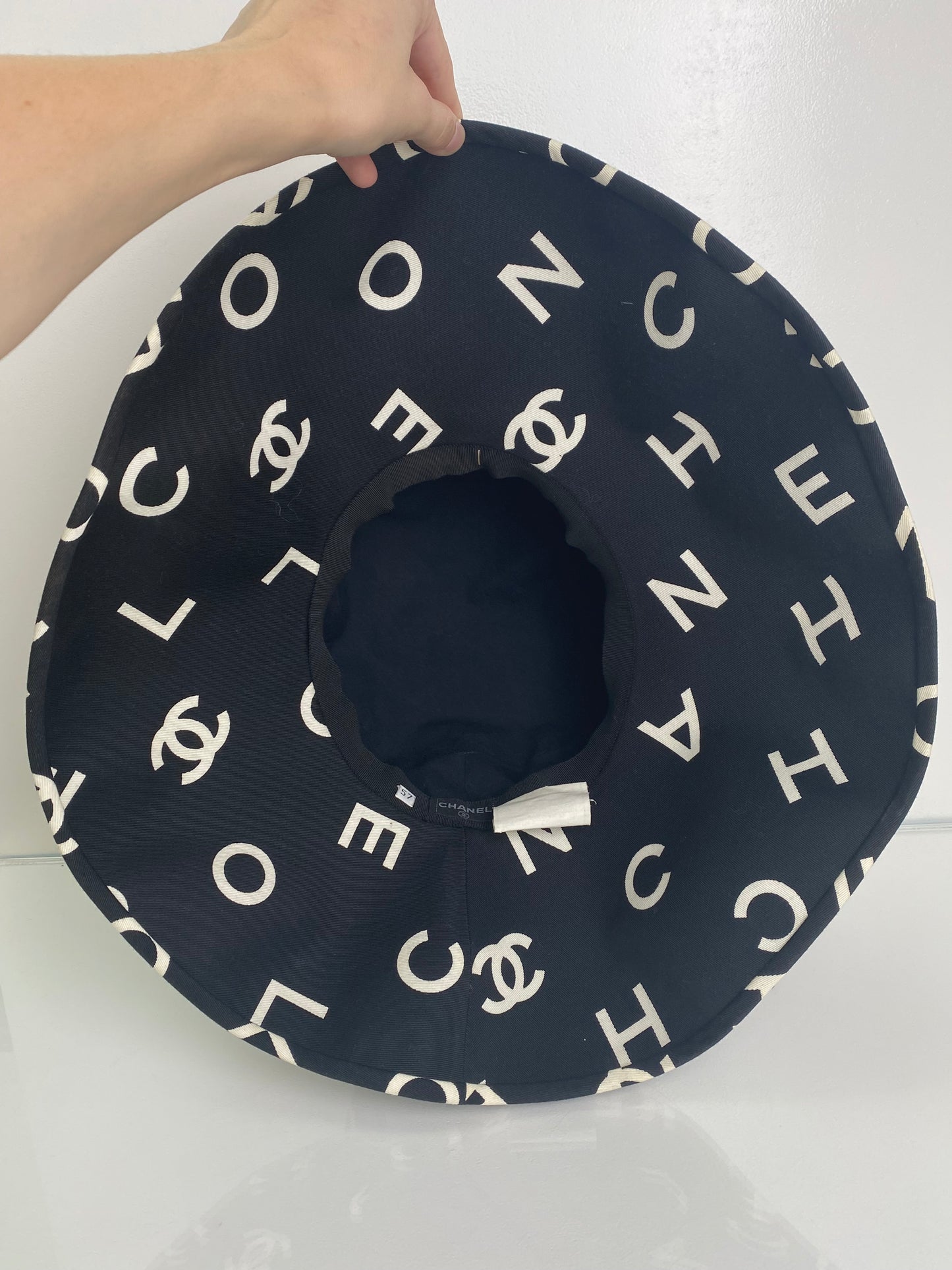 Chanel Wide Brim Black CC Logo Hat, 57