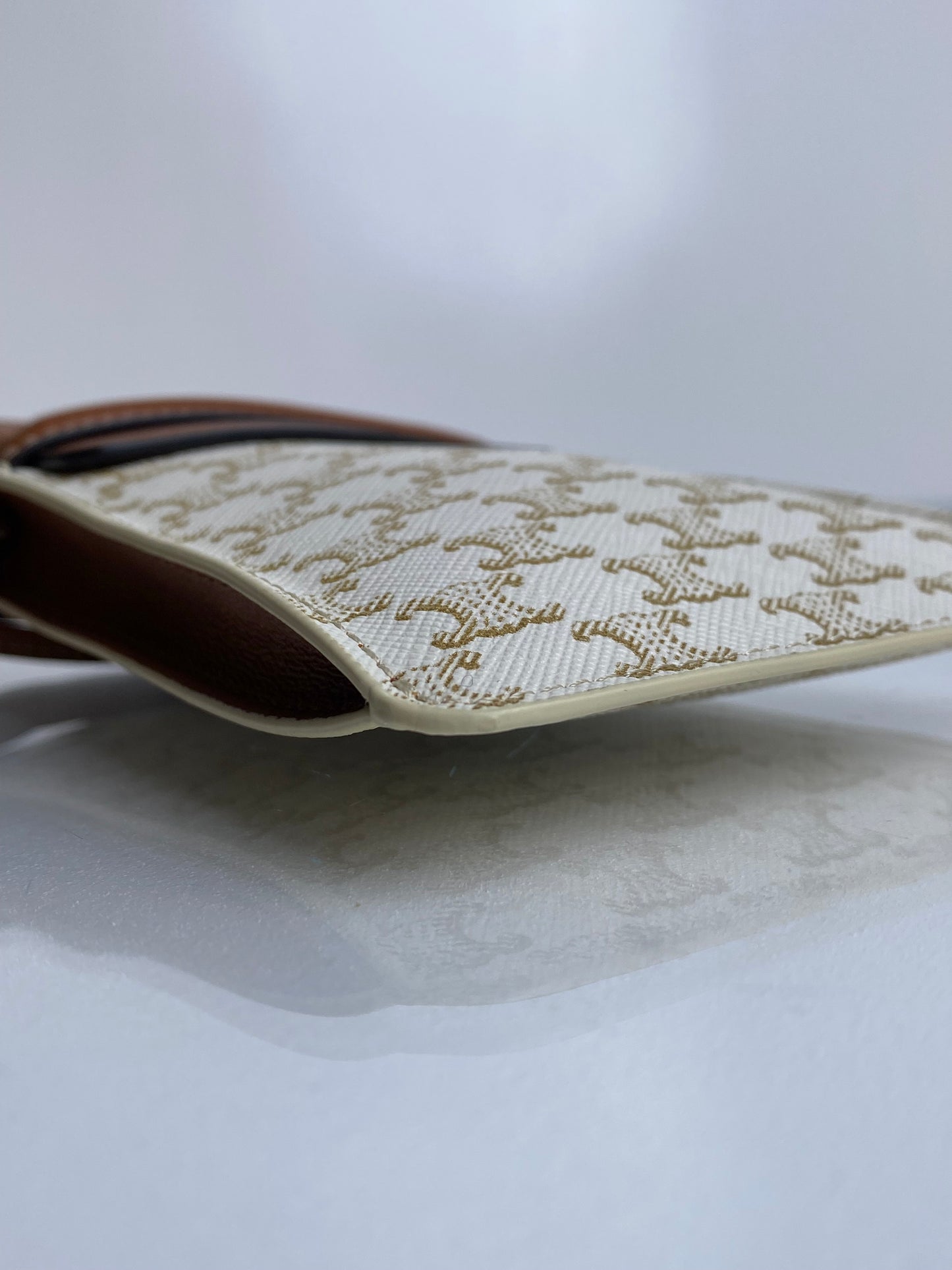 Celine White & Tan Triomphe Phone Holder Crossbody Bag