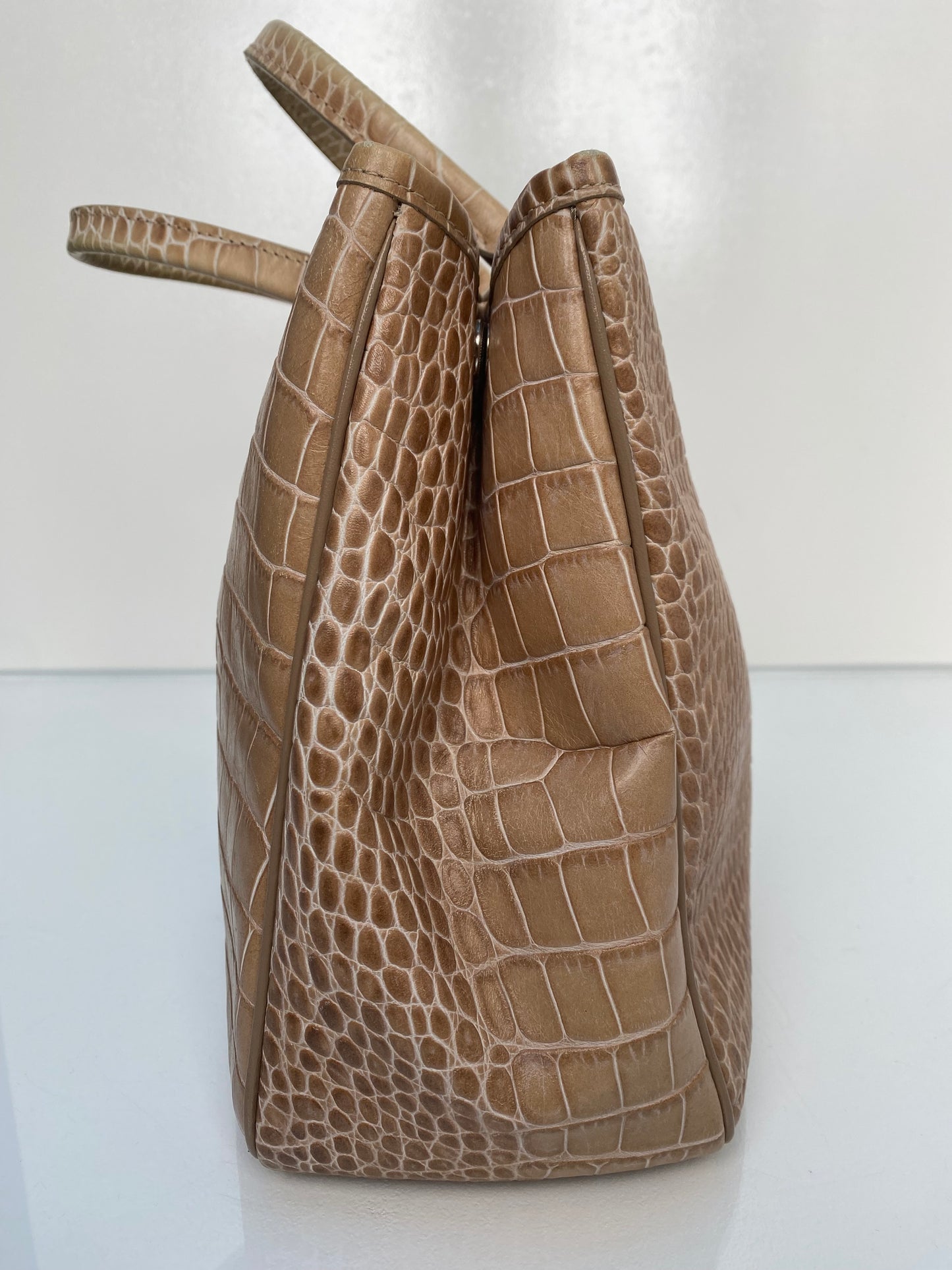 Longchamp Roseau Light Brown Embossed Leather Tote SHW (As Is)