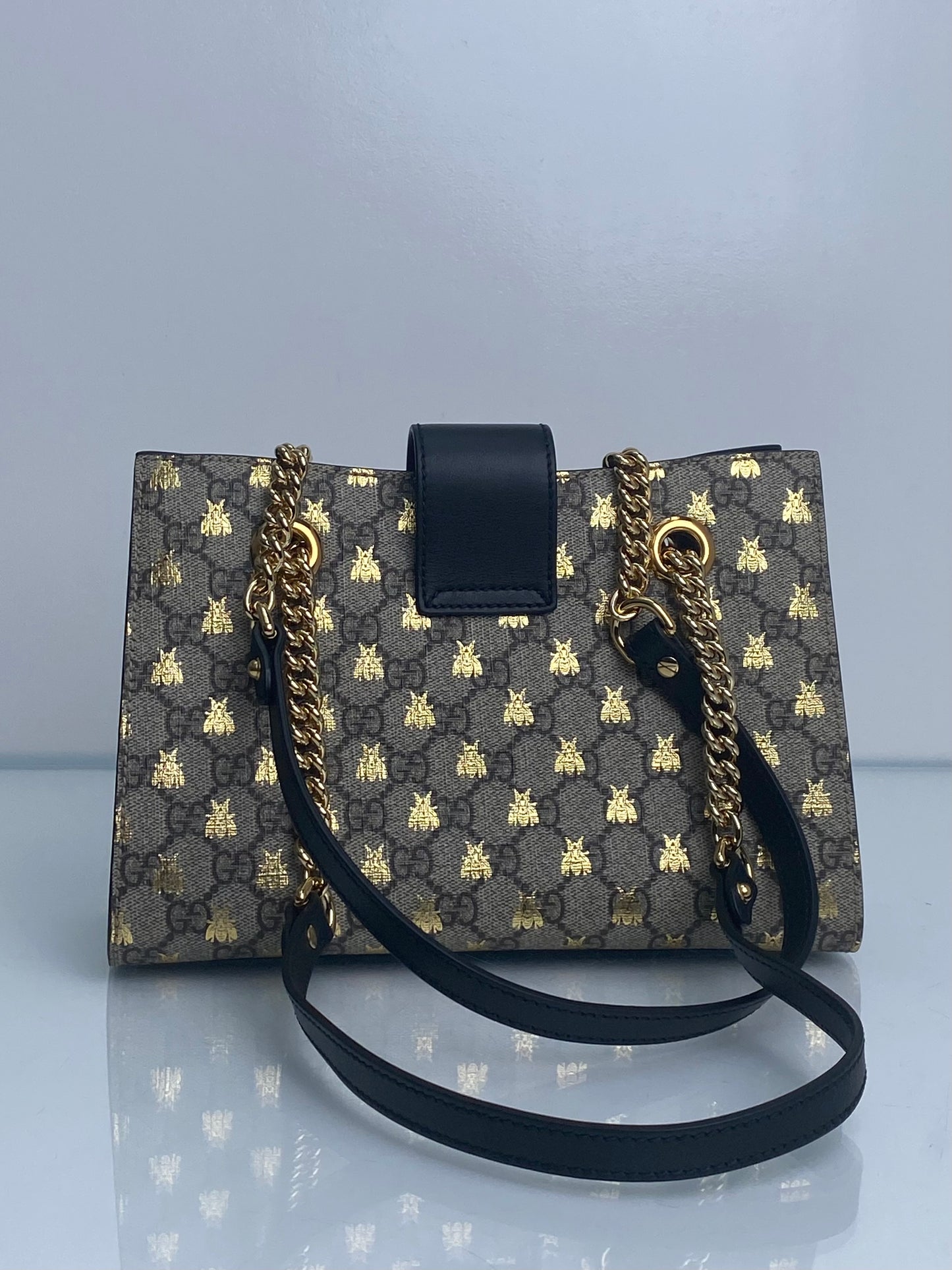 Gucci Monogram & Black Bee Padlock Small Tote Bag GHW