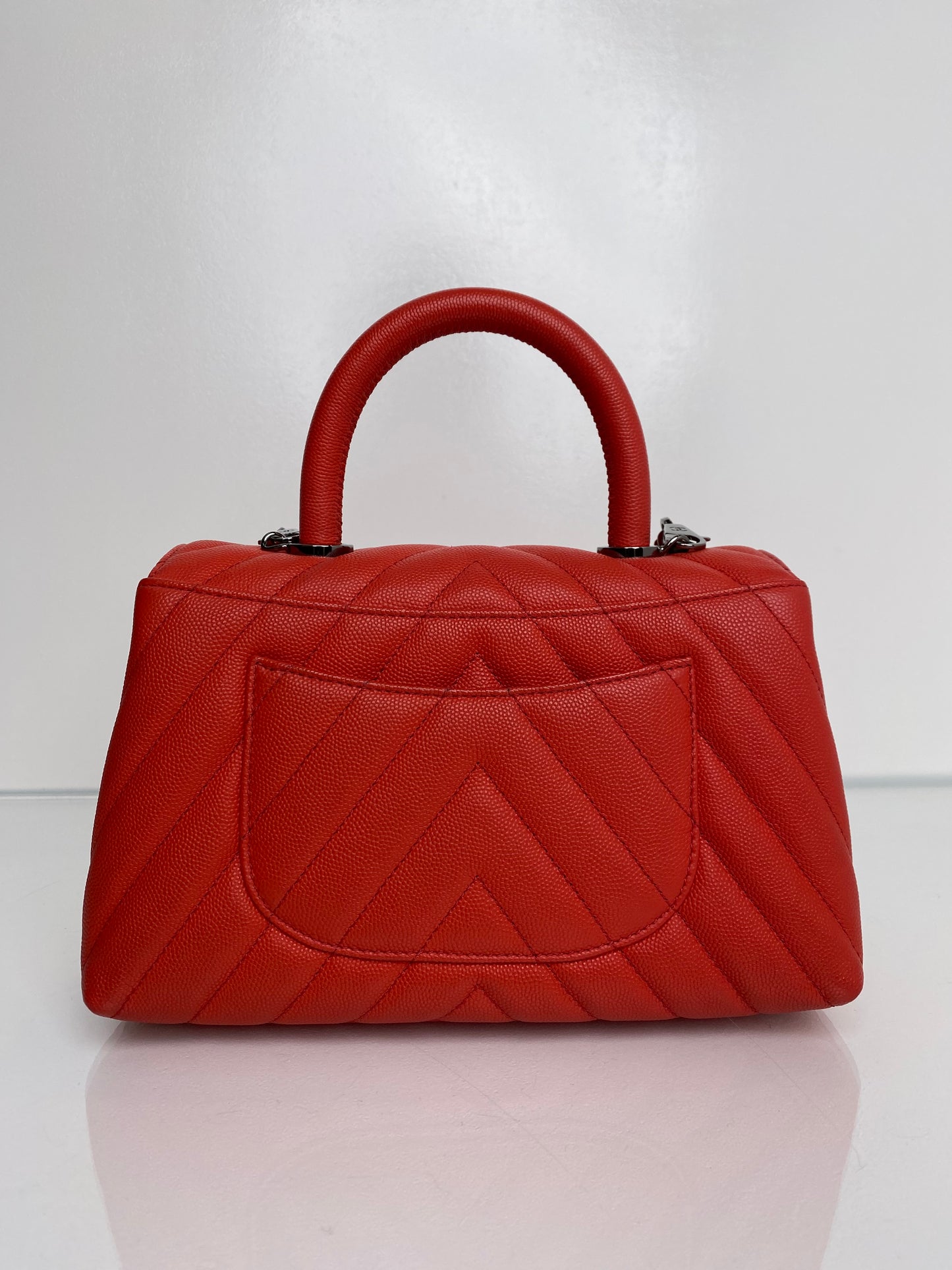 Chanel Red Chevron Coco Handle Bag
