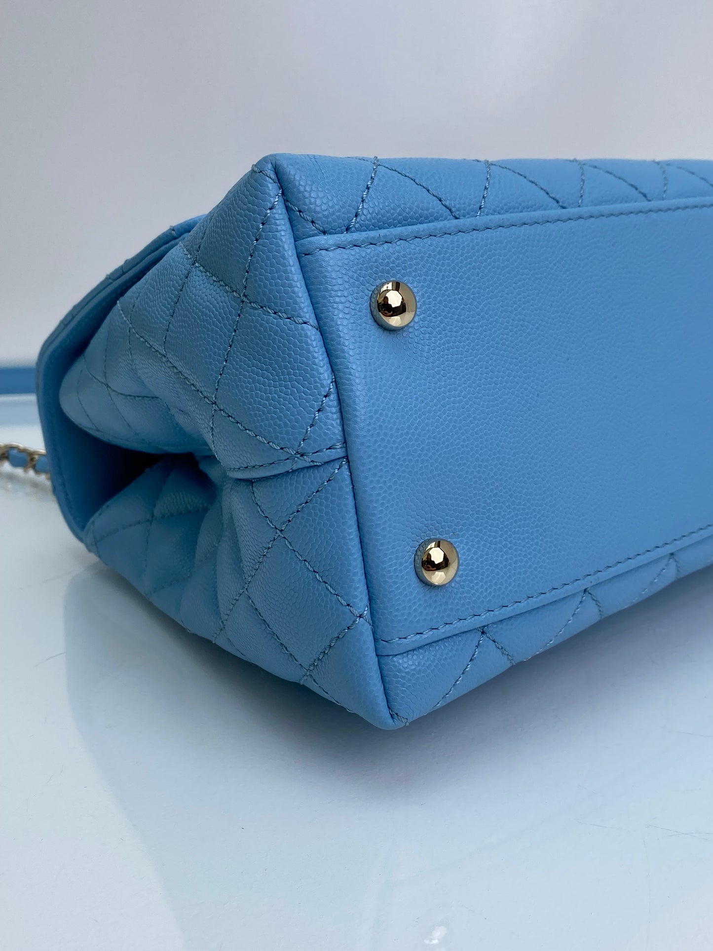 Chanel Coco Handle Medium Baby Blue Chain Detail GHW