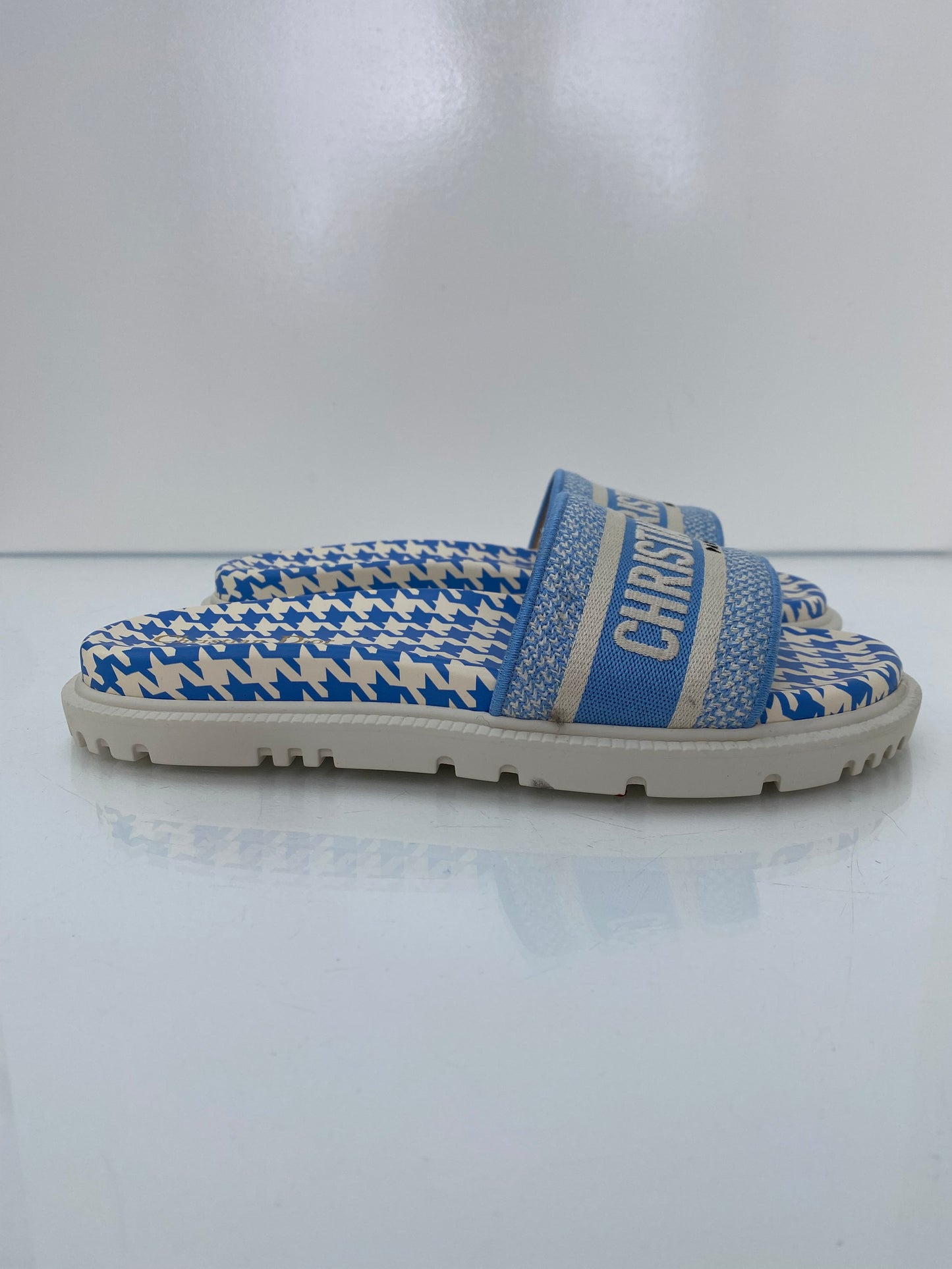 Christian Dior Blue Houndstooth Slides, 41