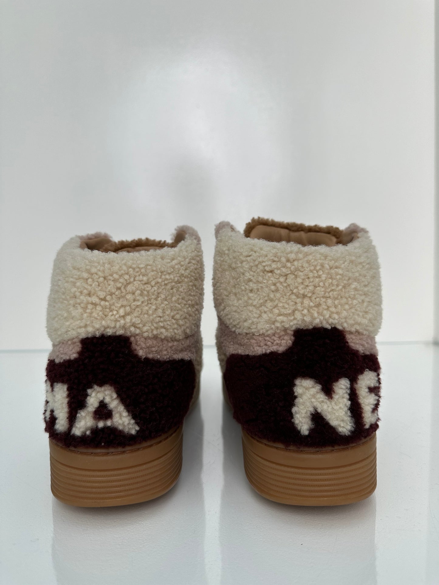 Chanel Cream, Pink, & Brown Shearling Sneakers, 39.5