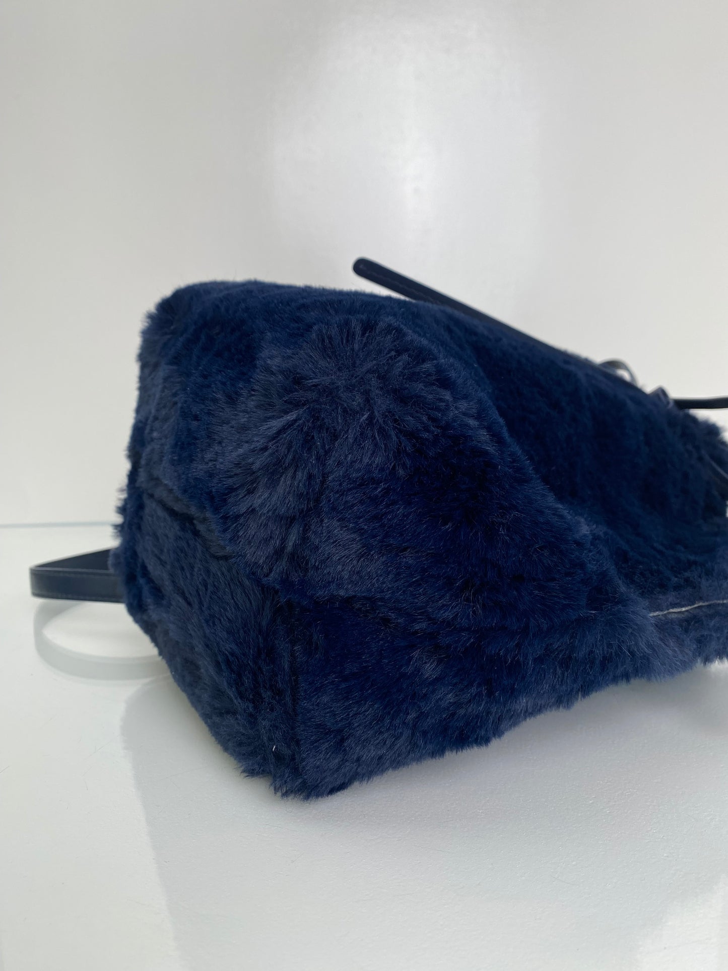 Mansur Gavriel Navy Faux Fur Crossbody Bucket Bag