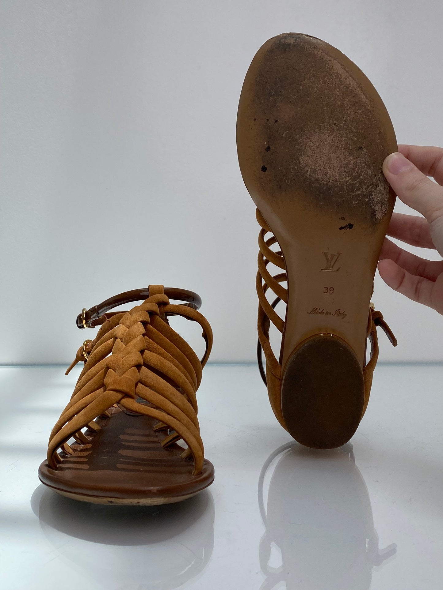 Louis Vuitton Brown Suede Braided Sandals, 39