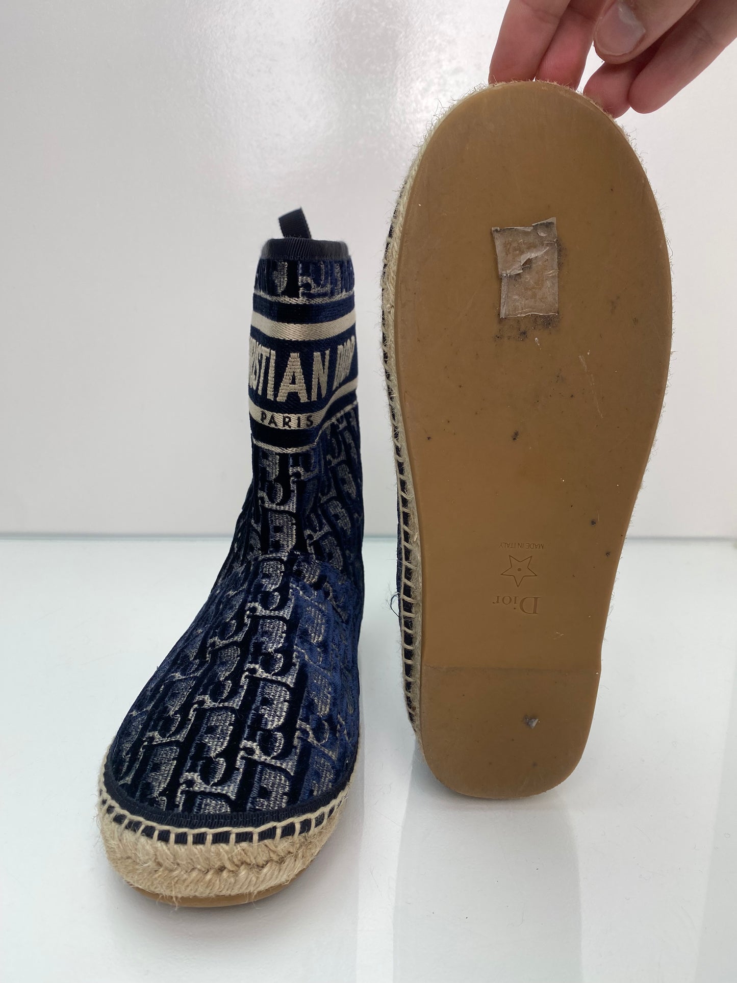 Dior Navy Velvet Oblique Granville Espadrille Boots, 38.5