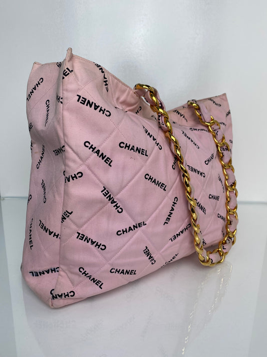Chanel Vintage Pink Logomania Tote 24KGHW