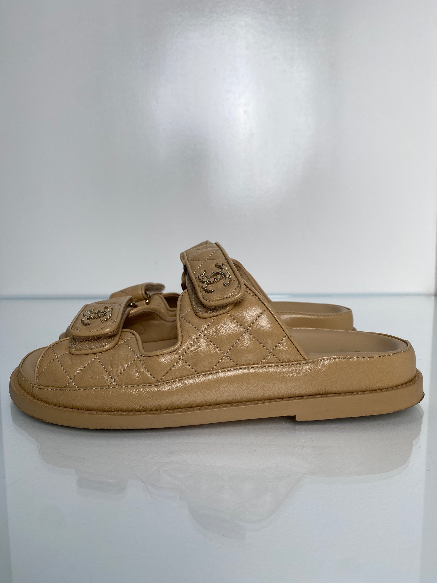 Chanel Beige Lambskin CC Dad Sandals, 37