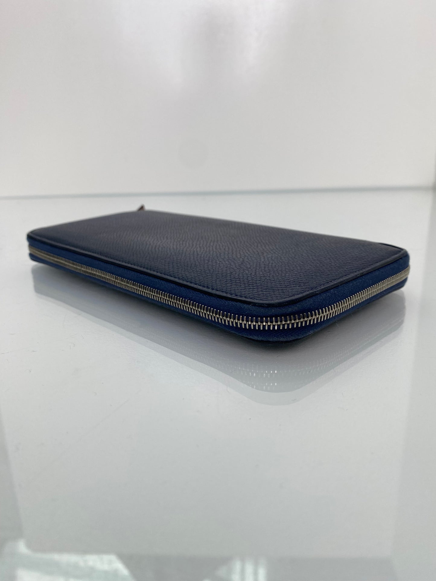Hermes Azap Silk Blue Saphir Epsom Zip around Long wallet PHW