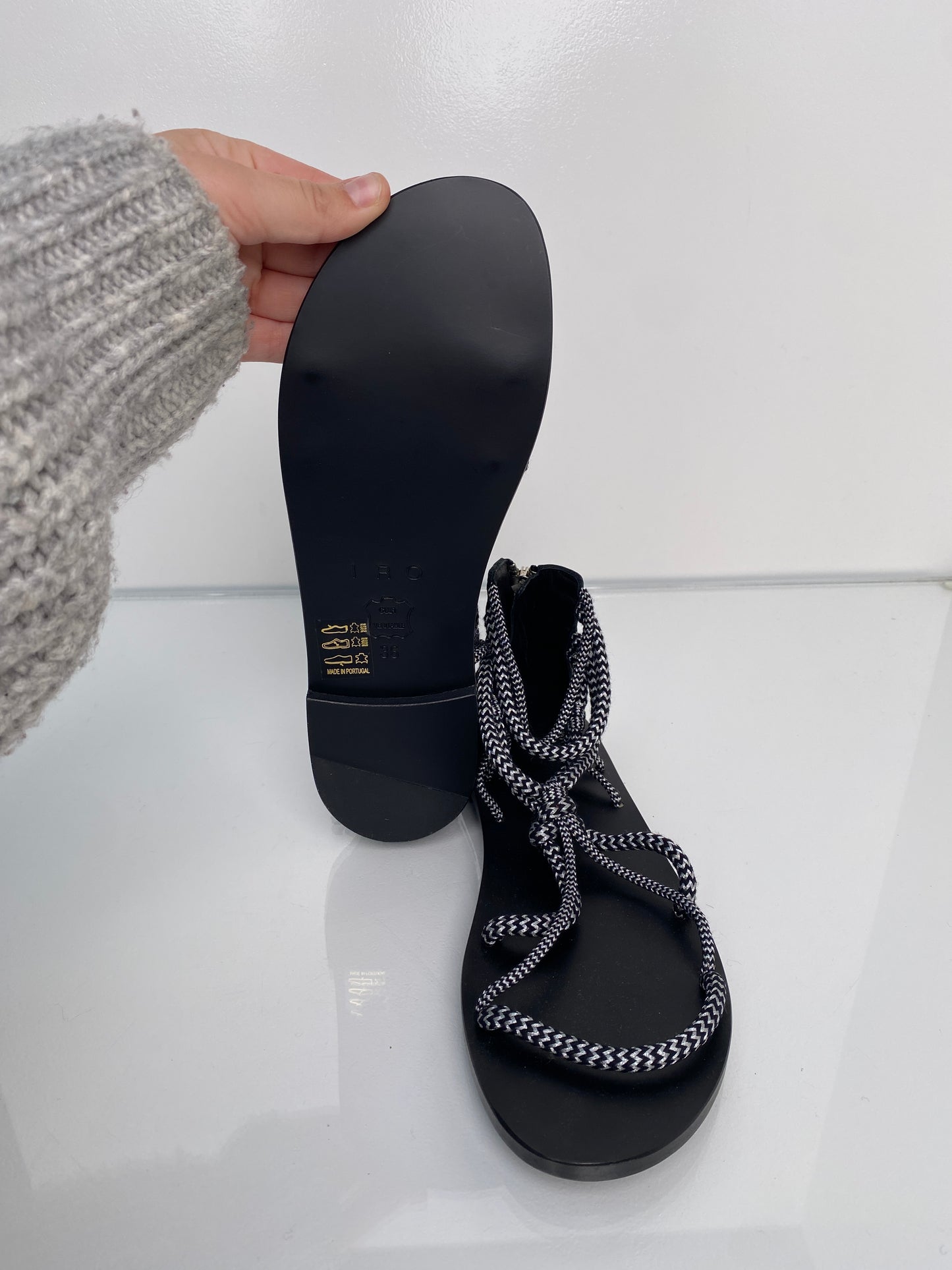 IRO Black Metallic Cord Sandals, 36