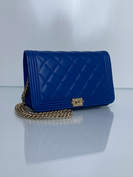 Chanel Boy Wallet on Chain Electric Blue Lambskin GHW