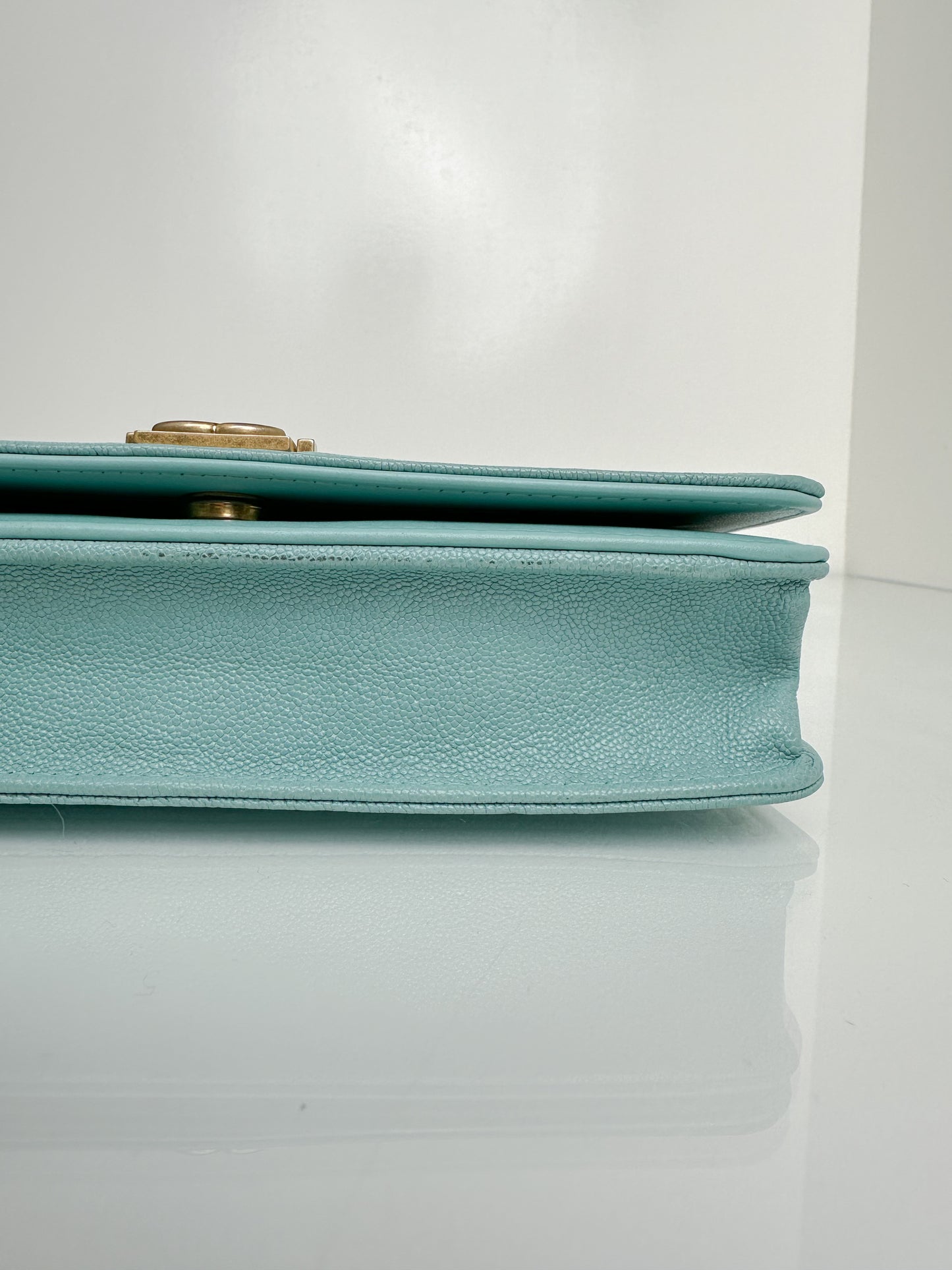Chanel Tiffany Blue Caviar Boy Wallet on Chain GHW