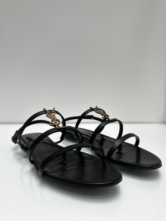 YSL Black Leather Strappy Sandals, 40