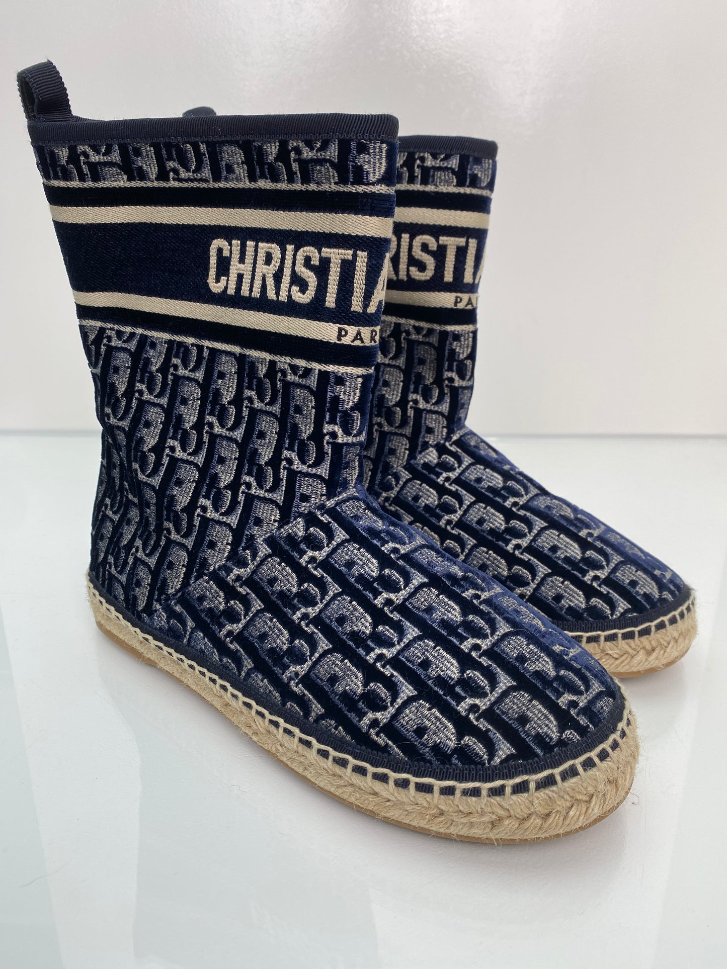 Dior Navy Velvet Oblique Granville Espadrille Boots, 38.5