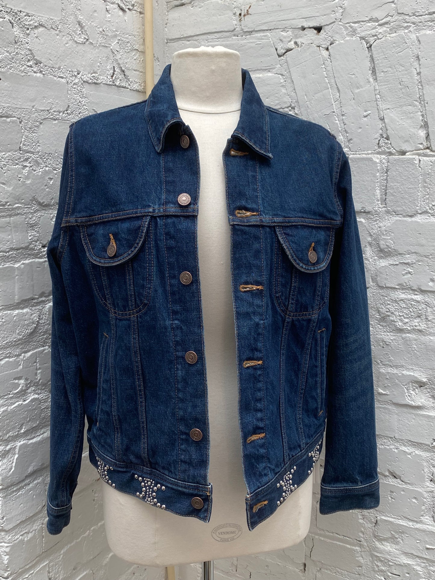 Celine Dark Union Wash Studded Triomphe Denim Jacket L
