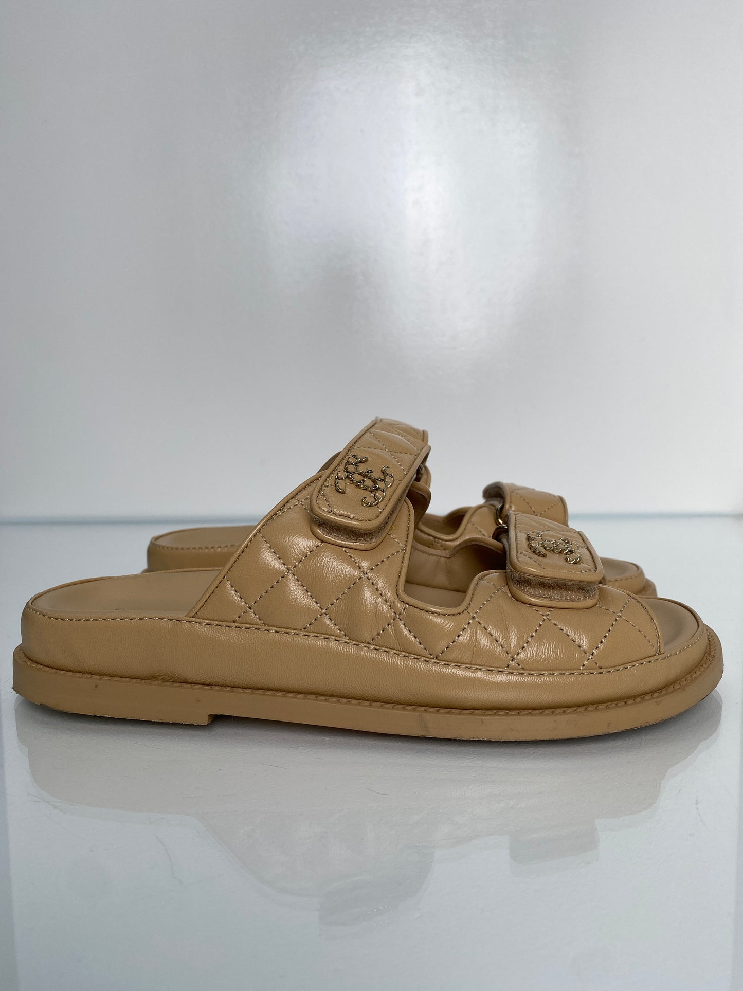 Chanel Beige Lambskin CC Dad Sandals, 37