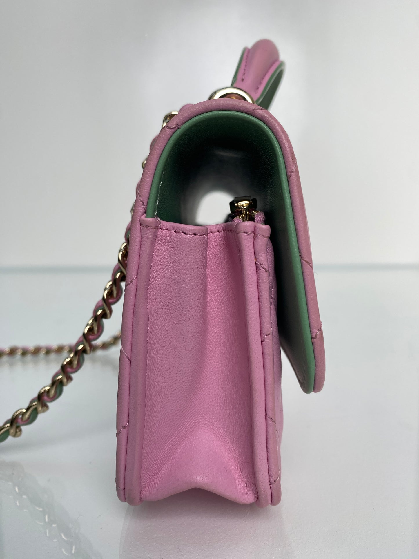 Chanel Pink & Green Top Handle Phone Holder Crossbody Bag GHW