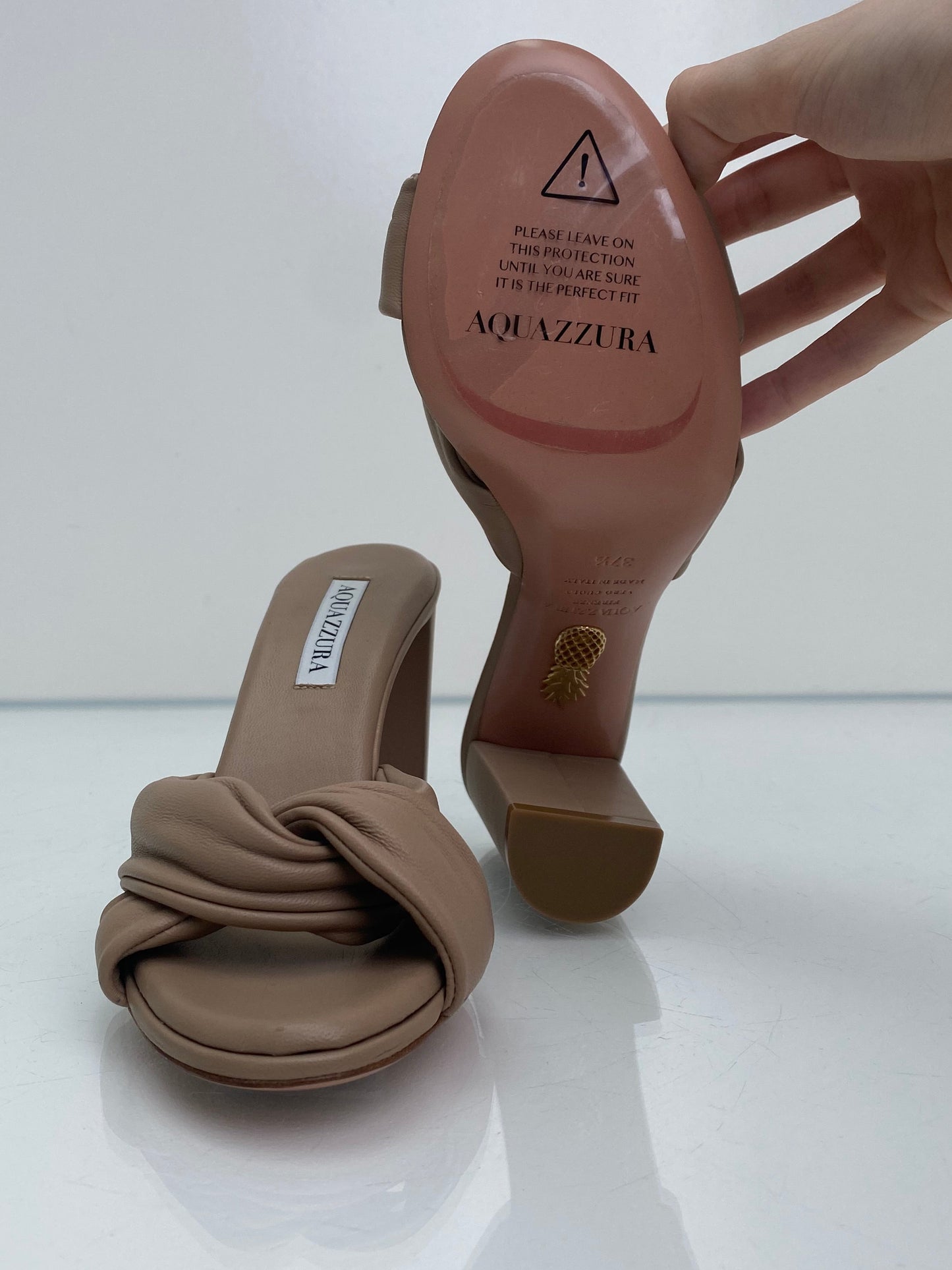 Aquazzura Nude Knot Heels, 37.5