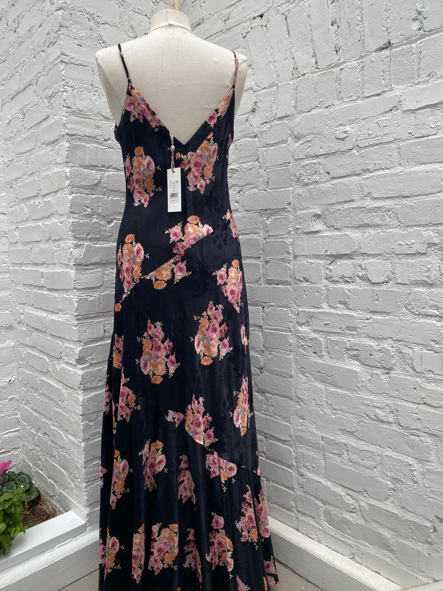 LoveShackFancy Black Floral Slip Dress, L