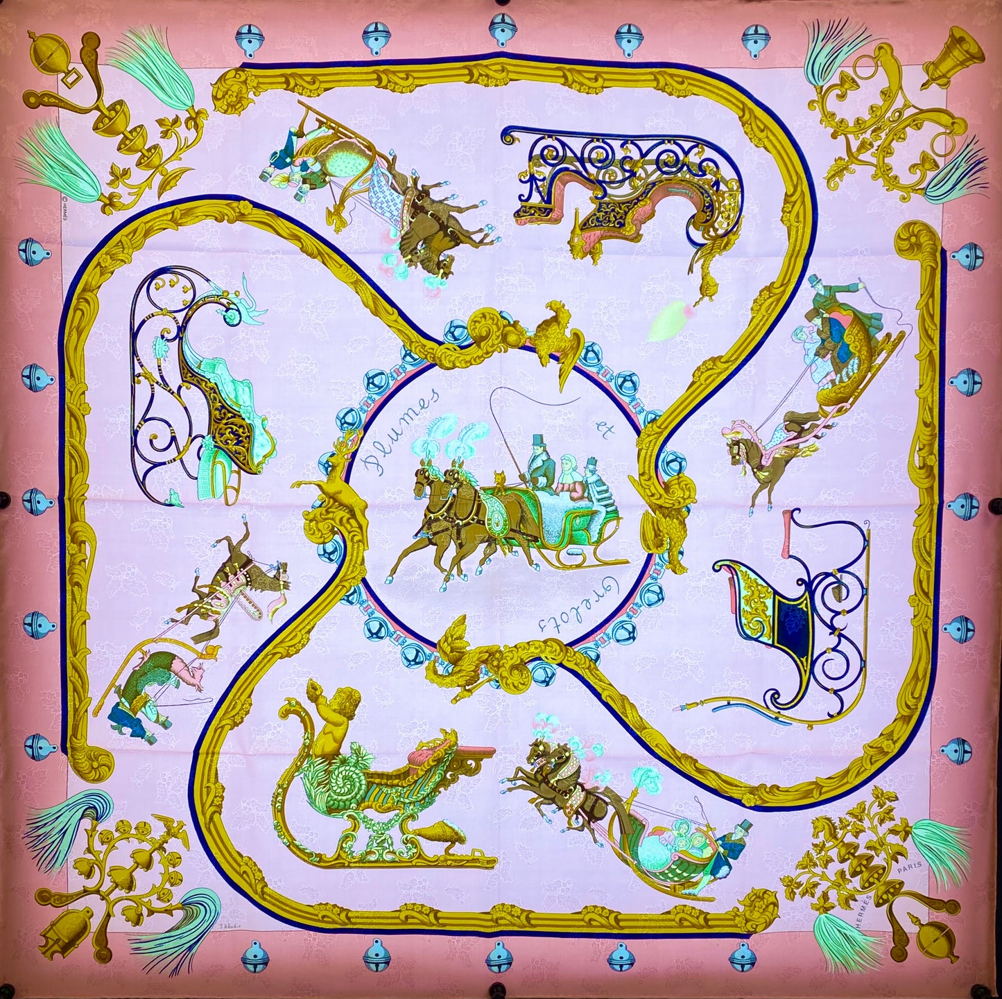 Hermes Pink ‘Plumes Et Grelots’ Silk Scarf