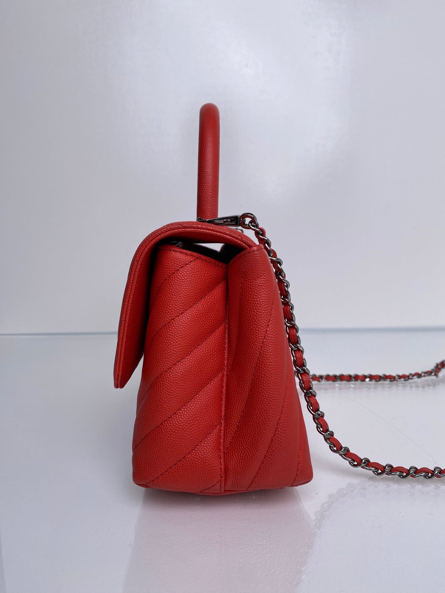 Chanel Red Chevron Coco Handle Bag