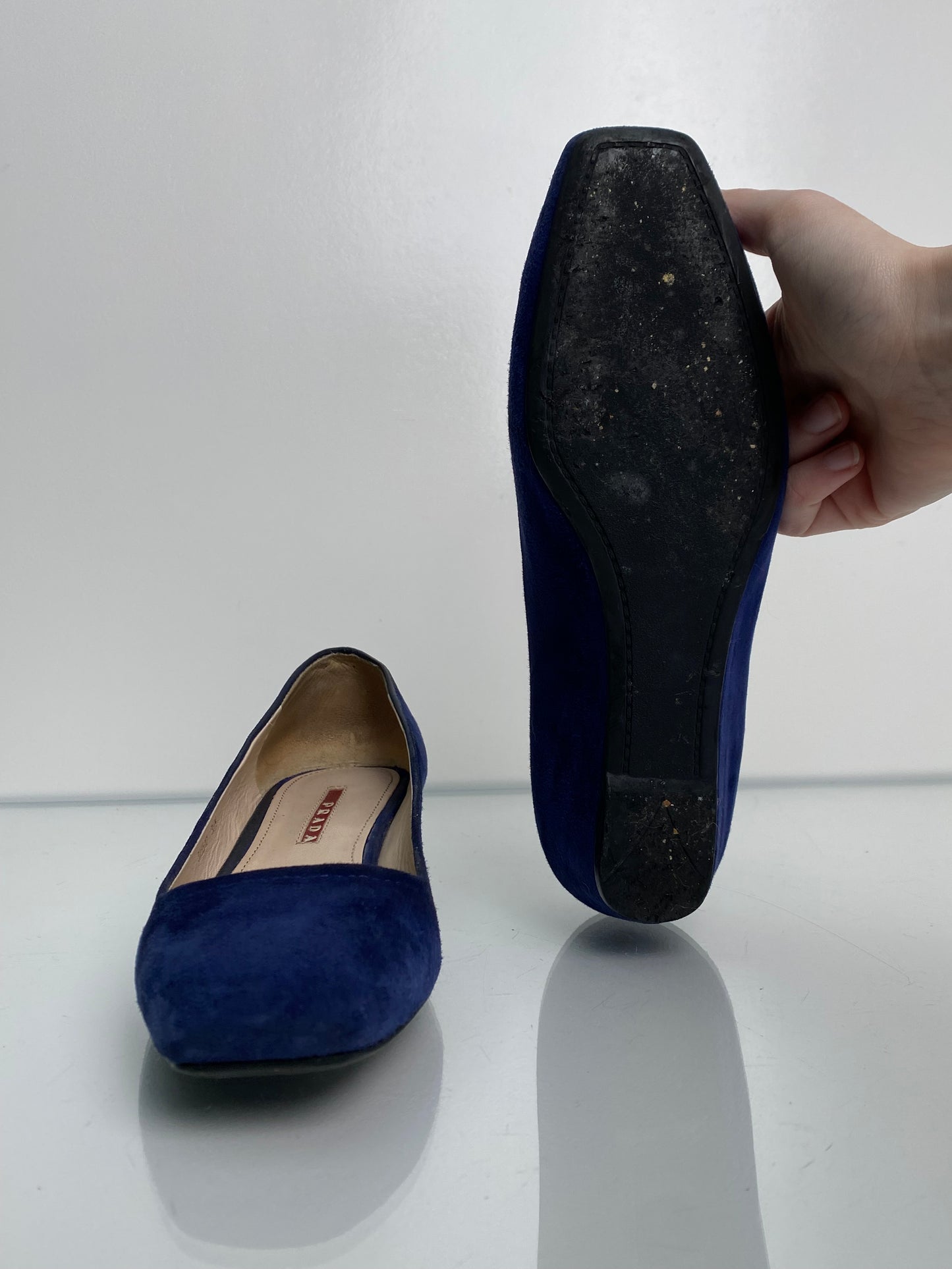 Prada Blue Suede Ballet Wedges, 38.5