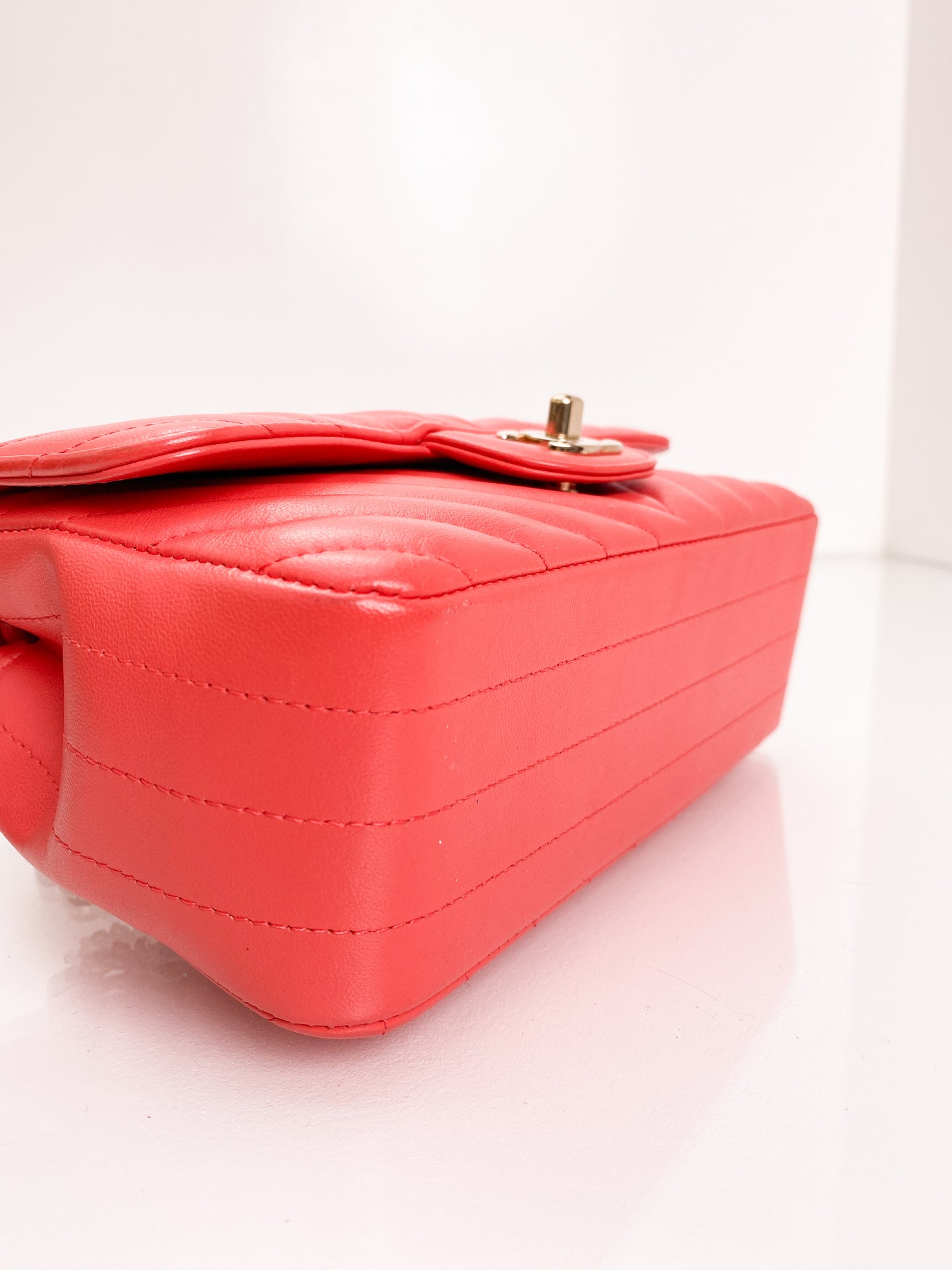 Chanel Classic Mini Rect Orange/Red Chevron LGHW