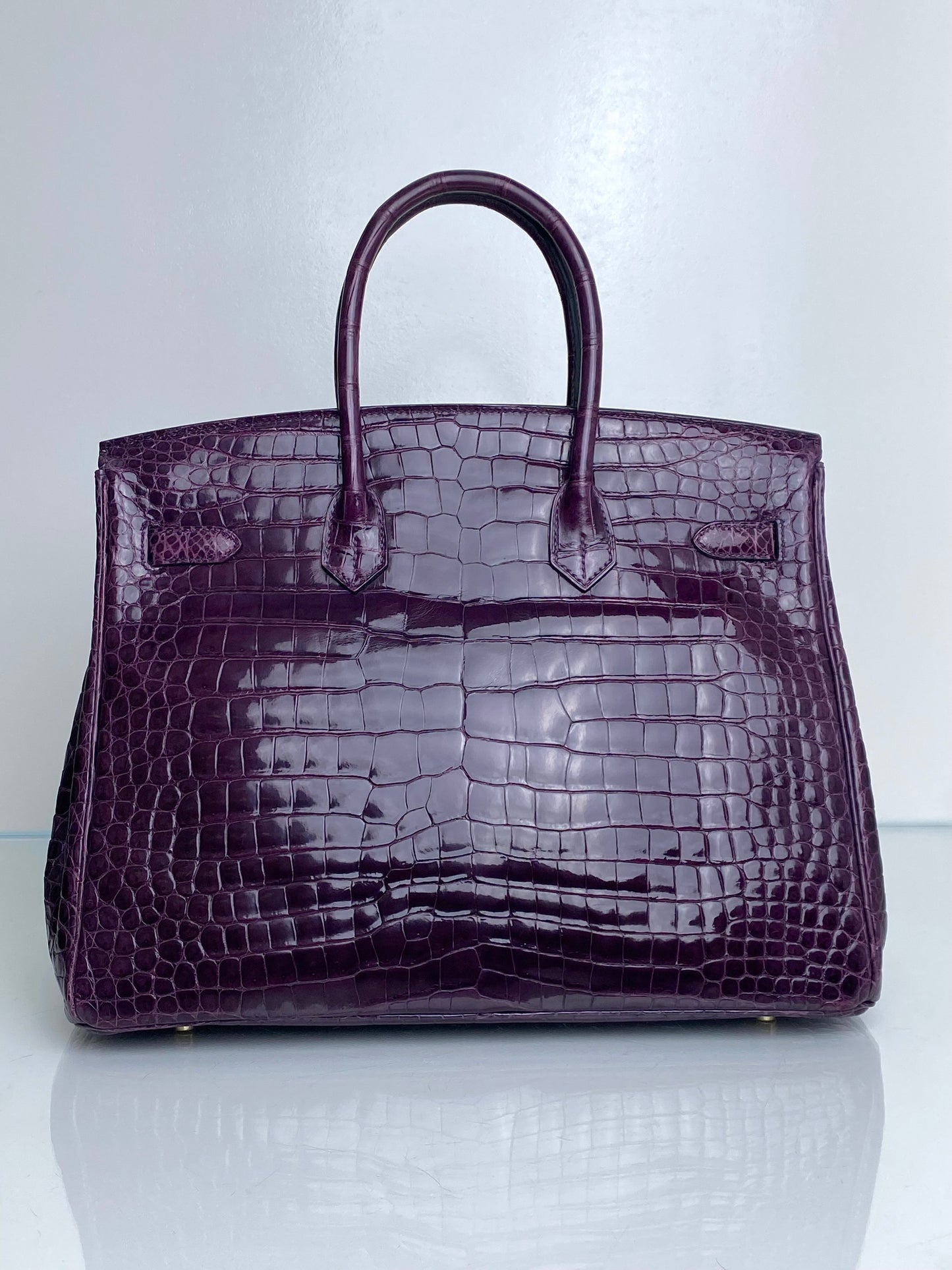 Hermes Birkin 35 Amethyst Shiny Porosus GHW #O
