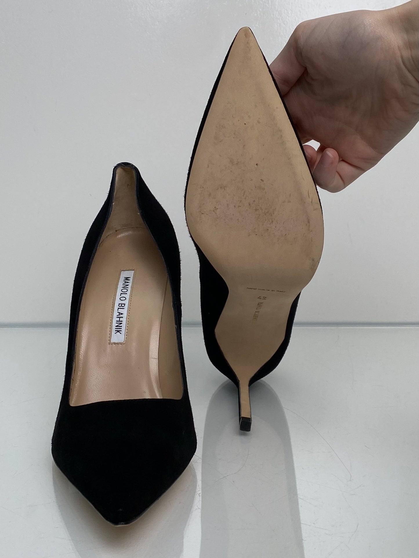 Manolo Blahnik Black Suede Heels, 42