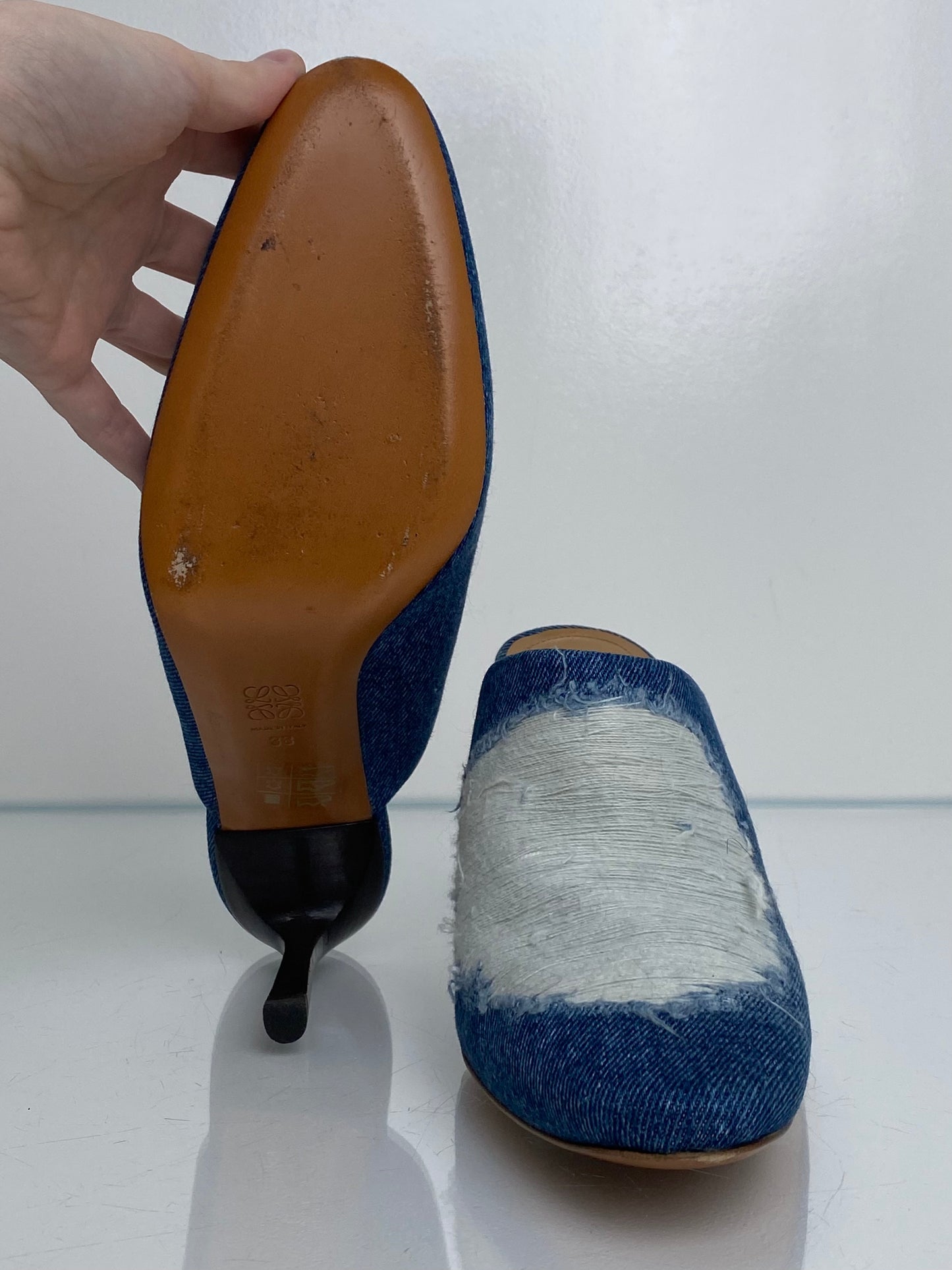 Loewe Medium & Acid Wash Denim Mule Heels, 38