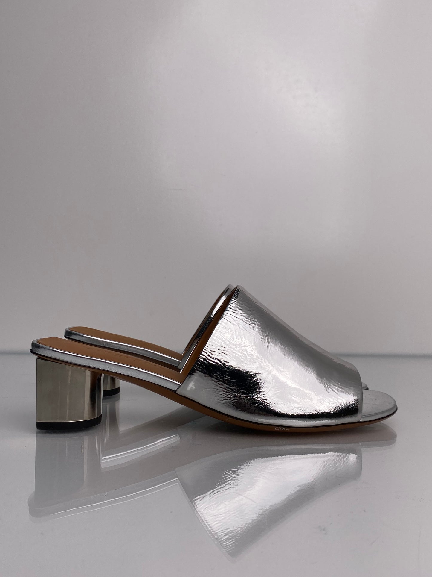 Clergerie Leo Silver Wide Strap Block Heel, 40