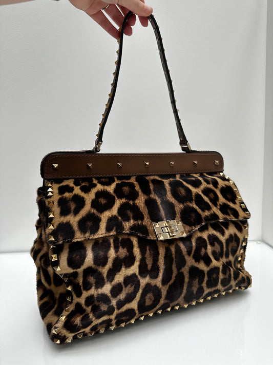Valentino Rockstud Pony Hair Cheetah Shoulder Bag