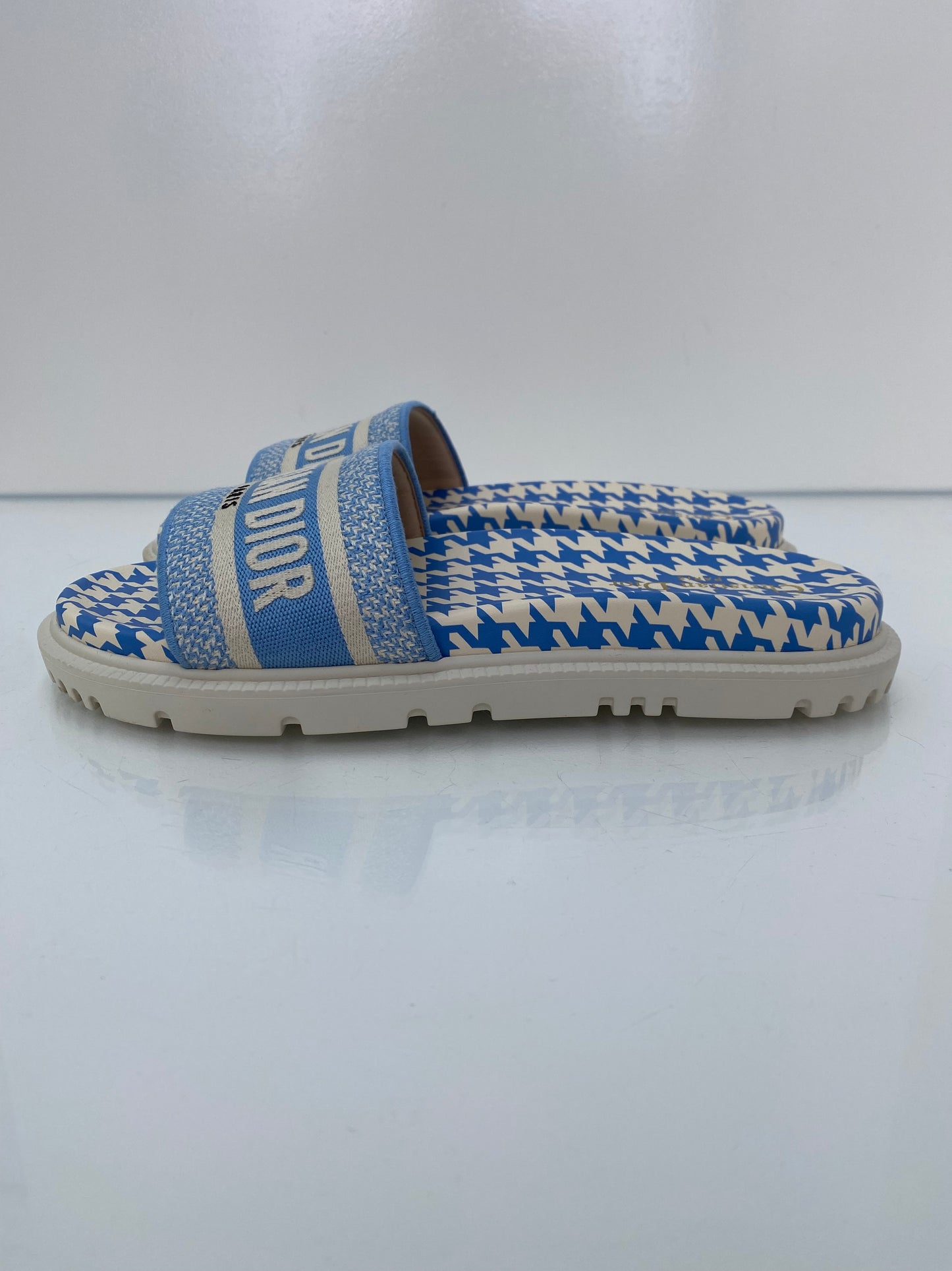 Christian Dior Blue Houndstooth Slides, 41