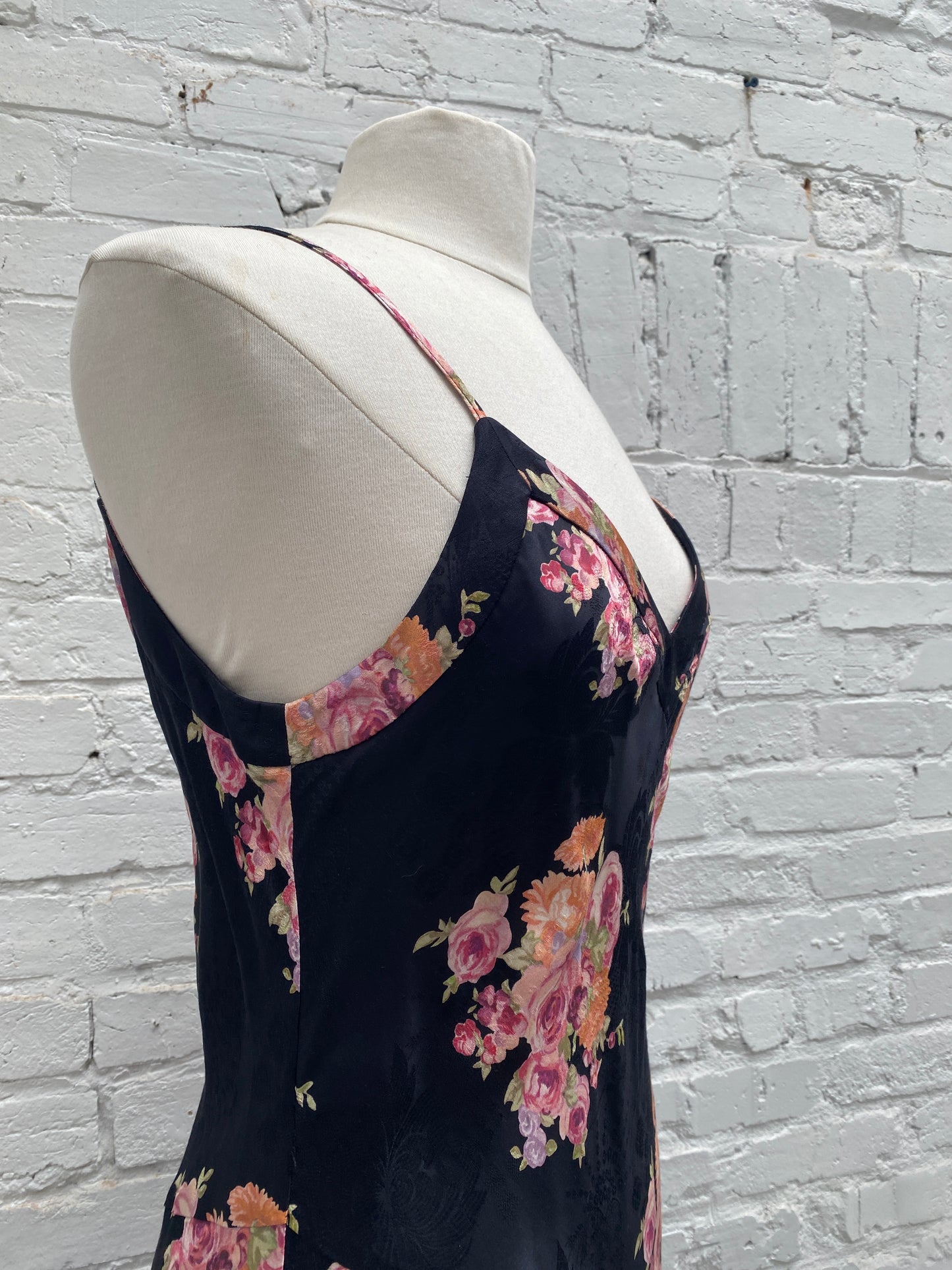LoveShackFancy Black Floral Slip Dress, L