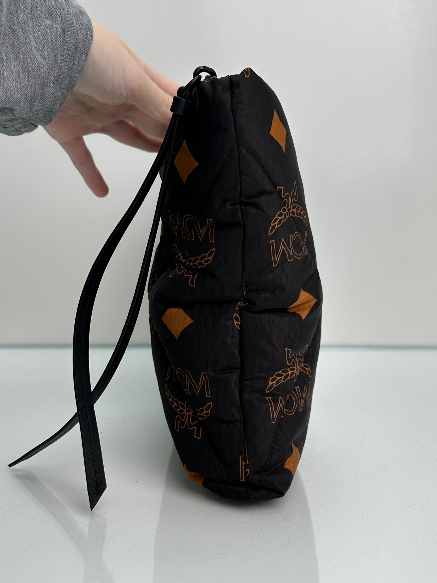 MCM Black & Orange Monogram Quilted Pouch